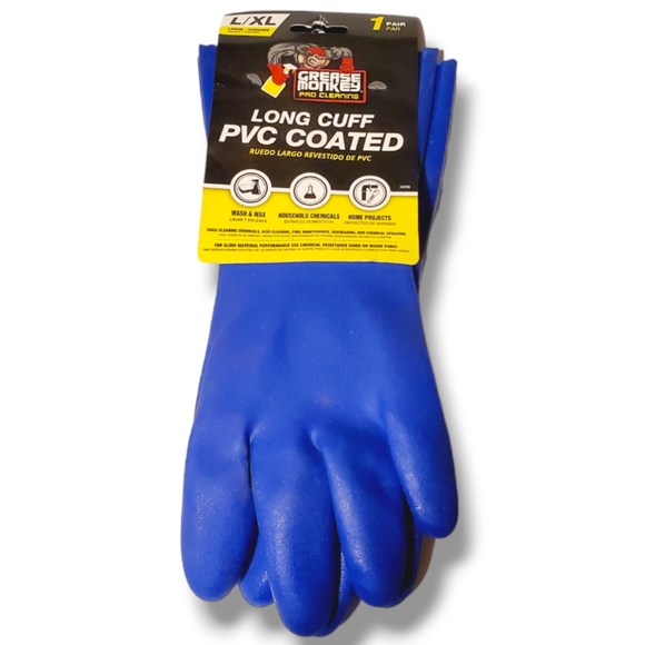#AC New Long Cuff PVC Coated Grease Monkey Pro Cleaning Gloves Size L/XL Blue - Picture 1 of 2